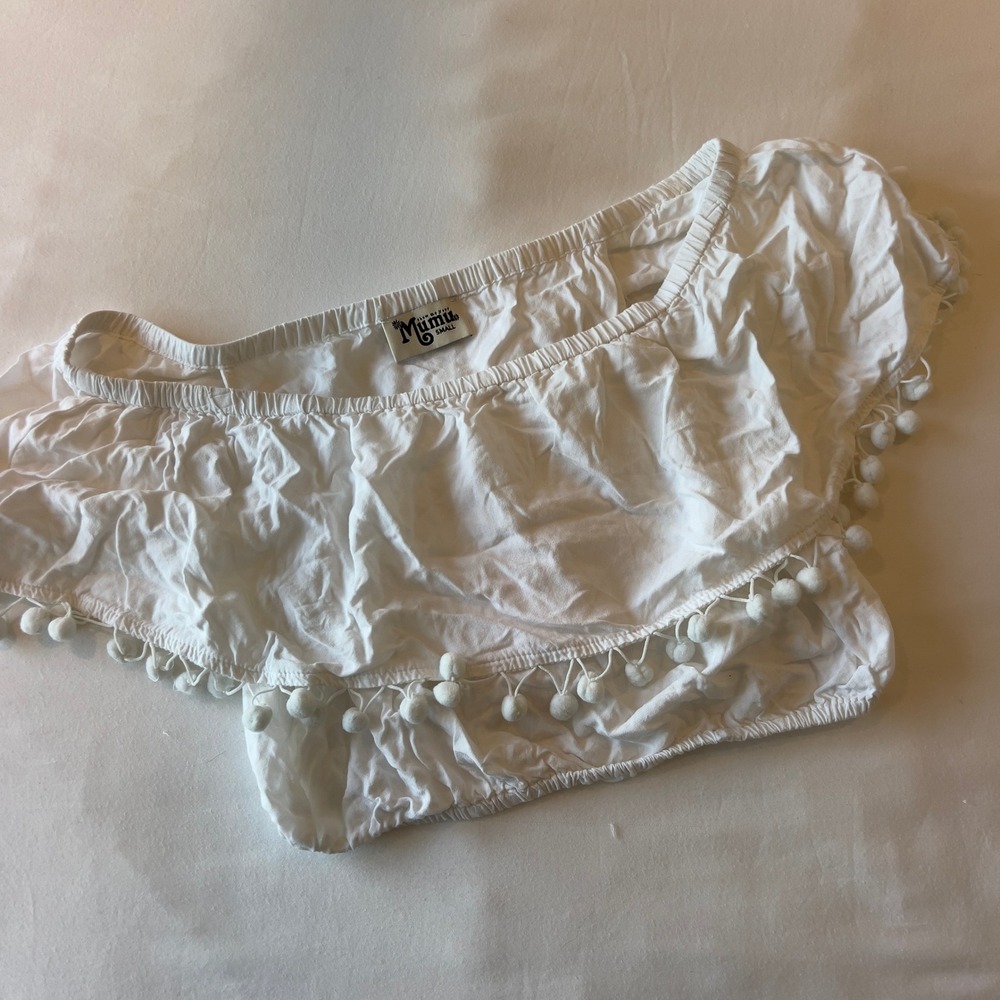 Show Me Your Mumu White Pom Pom Off‎ The Shoulder Crop Top Small
